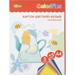 Набор цветного и белого картона  5л.5цв.+5л.А4 мелованный ColorPics