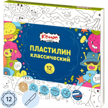 Пластилин классический Комус Класс Максики 12 цв/наб, 240г, со стеком