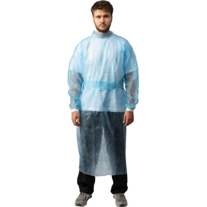 Халат н/с , на завязк, рук.манж, дл.110см, XXL,пл 20, голуб, 10 шт/уп