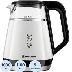 Чайник BRAYER 1084BR, электрический,1100Вт,1л,Cool Touch,cенс. упр,автооткл