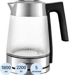 Чайник BRAYER 1079BR,электрический,2200Вт,1,8л,стекл.корп, управ. на ручке