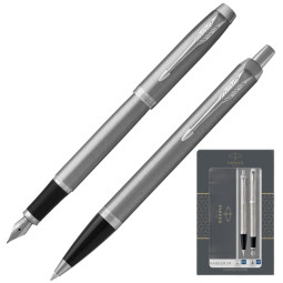 Набор ручек Parker IM Duo:шарик син,1мм+пер IM Stai. Steel CT кор 2183058