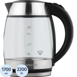 Чайник электрический SCARLETT SC-EK27G94, стекло, 2200Вт, 1.7л, сталь