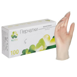 Перчатки одноразовые виниловые, н/о, прозр. KLEVER (XL), 50п/уп 4,5гр.,ПС