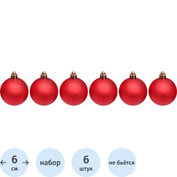 Набор шаров новогодних матовых елочных Красный бархат 6см(6шт) НУ-6949