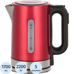 Чайник электрический SCARLETT SC-EK21S77,сталь, 2200Вт, 1.7л, красный