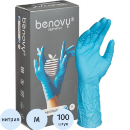 Перчатки нитрил, н/c, н/о, удлиненные, Benovy (M) 50п/уп, гол