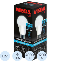 Лампа светодиодная Mega E27 15W 4000K  груша