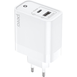 Зарядное устройство сетевое PERO TC15 USB-A QC3.0 + USB-C PD, 65W белый