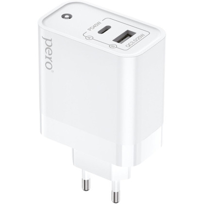 Зарядное устройство сетевое PERO TC15 USB-A QC3.0 + USB-C PD, 65W белый