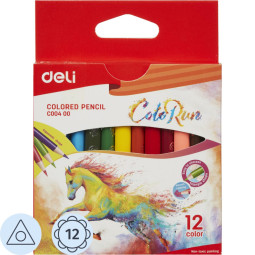Карандаши цветные Deli EC00400 ColoRun 3-гран. деревян. 12цв/наб короткие