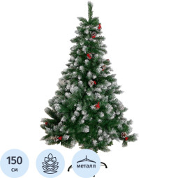 Елка Иней с ягодками металл подст,150см d нижн яруса 95см 370 веток 540646