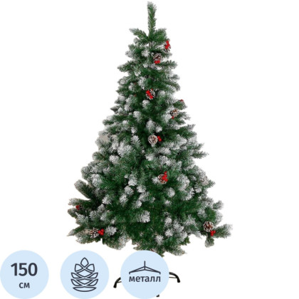 Елка Иней с ягодками металл подст,150см d нижн яруса 95см 370 веток 540646