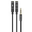 Разветвитель аудио PERO AD08 PREMIUM AUX SPLITTER MIC + SPEAK, черный