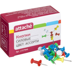 Кнопки силовые д/пробковых досок Attache,пластик,ассорти, 50 шт/уп