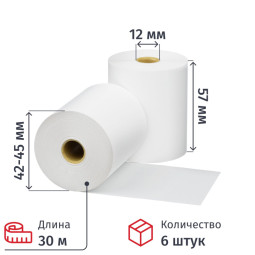 Ролики для касс 57мм (дл30м,вт12,из т/б) 6шт/уп. 26 уп/кор (487531)