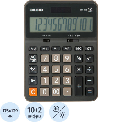Калькулятор настольный ПОЛНОРАЗМЕРНЫЙ CASIO бухг. DX-12B 12раз. большдиспл