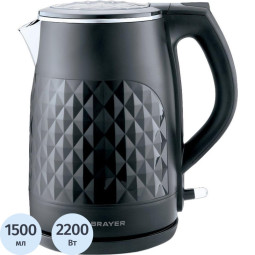 Чайник электрический  BRAYER BR1043BK, 2200 Вт, 1,5 л, нерж Cool Touch, чер