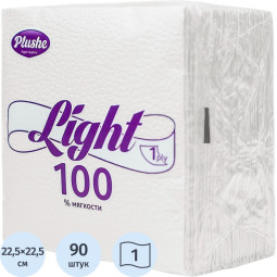 Салфетки бумажные Plushe Light 22,5х22,5 белая 1сл 90л/уп