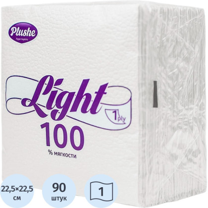 Салфетки бумажные Plushe Light 22,5х22,5 белая 1сл 90л/уп
