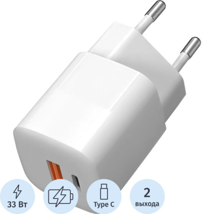 Зарядное устройство сетевое TFN nano A+C PD 33W white
