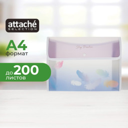 Папка-конверт на кнопке А4 Attache Selection Перья, с текст кант, РР 400мкм