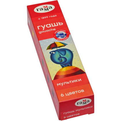 Гуашь Гамма Мультики, Наб. 06 цветов, 15мл, блок-тара, картон. 100222-6