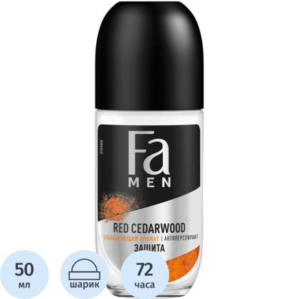 Дезодорант шариковый Fa мужской Red Cedarwood, кедр и виски, 50 мл