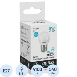 Лампа светодиодная Gauss LED Elementary Шар 8Вт E27 540Лм 4100K (53228)