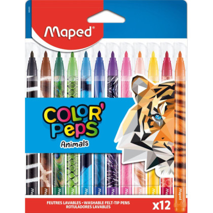 Фломастеры Maped COLOR&#039;PEPS ANIMALS смываемые,12цв/наб,845403