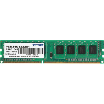 Модуль памяти Patriot DDR3 DIMM 4Gb 1333MHz CL9(PSD34G133381)