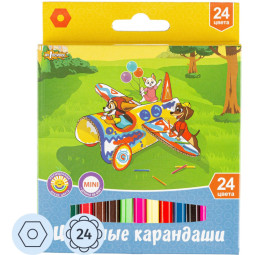 Карандаши цветные 24 цв 6-гран №1School Шустрики(Комус Класс) короткие,88мм
