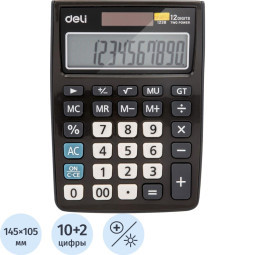 Калькулятор настольный КОМП. Deli E1238, 12-р, дв.пит., 145х105мм, серый
