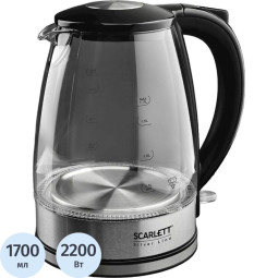 Чайник SCARLETT SC-EK27G95, электрический, стекло, 2200Вт, 1.7л, серебряный
