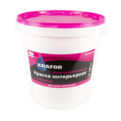 Краска водно-дисперсионная интерьерн суперстойк,Krafor,40 кг,белая