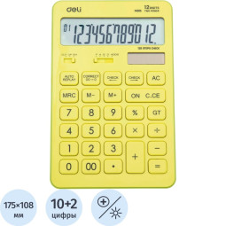 Калькулятор настольный ПОЛНОРАЗМ. Deli EM01551, 12-р,дв.пит,175х108мм, желт