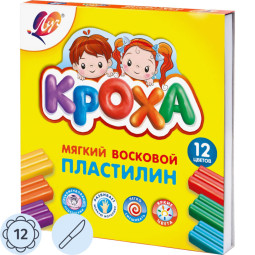 Пластилин восковой Луч Кроха 12 цв восковой 180гр со стеком