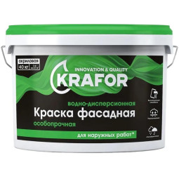 Краска водно-дисперсионная фасадная особопрочн., Krafor, 40 кг, белая