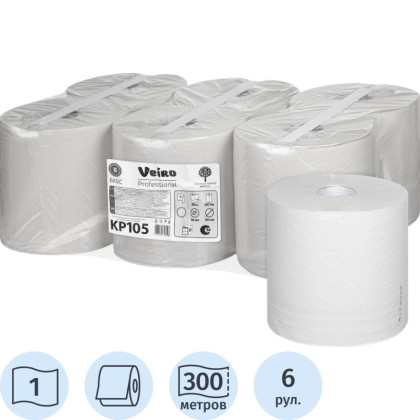 Полотенца бумажные д/держ.Veiro C1 Basic с ЦВ 1сл.300м 6рул/уп. KP105