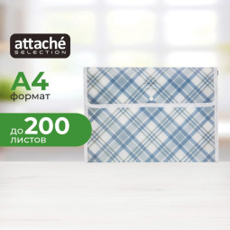 Папка-конверт на кнопке А4 Attache Selec Casual,текст кант, син РР, 400мкм