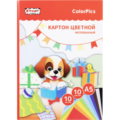 Картон цветной Комус Класс ColorPics 10л 10цв А5 мелован.папка