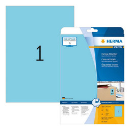Этикетки самоклеящиеся HERMA 210х297мм голубые матов 1шт/л А4(20л/уп) 4423