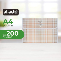 Папка-конверт на кнопке А4 Attache Selec Casual,текст кант, беж РР 400мкм