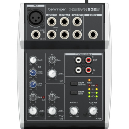 Микшерный пульт Behringer Xenyx 502S, аналогов. 5 вх, USB интерф. для стрим