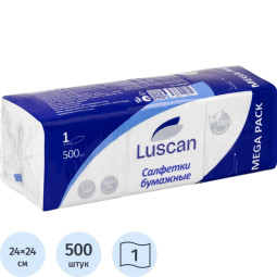 Салфетки бумажные Luscan Megapack 1 сл 24х24 белые 500 шт/уп