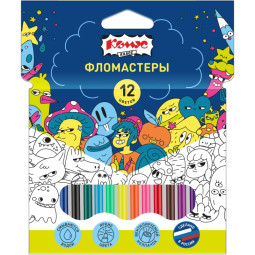 Фломастеры Комус Класс Максики 12 цв. наб.,вентилир.,смыв., карт. упак