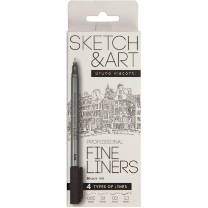 Набор линеров тонких Sketch&amp;Art черного цвета, 4 шт. 36-0031