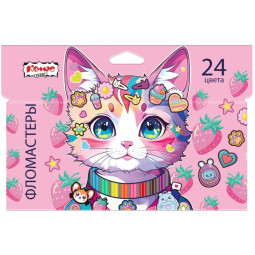 Фломастеры Комус Класс Kitty stickers 24 цв. в наб.,вентилир.,картон.упак