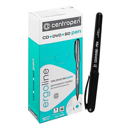 Маркер для CD/DVD, Centropen 4606, диаметр узла 2.5 мм, линия 1 мм, цвет чёрный (Цена за 10 шт.)