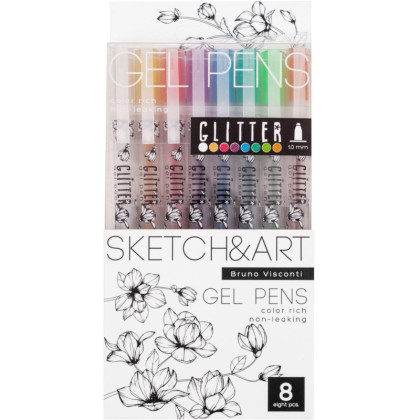 Набор гелевых ручек SKETCH&amp;ART Uni Write.GLITTER 1мм, блестки, 8цв 20-0309